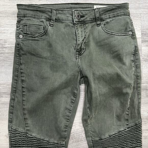 Pistola‎ Anthropologie Moto Skinny Olive Green Denim Pants Ribbed Knee Size 27 - Picture 2 of 12